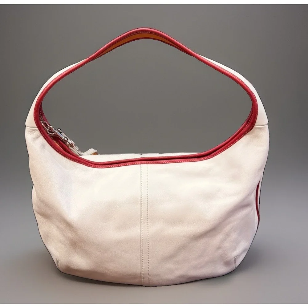 Vintage Coach 9294 Ergo Hobo Leather One Shoulder Bag White Red Silver Hardware